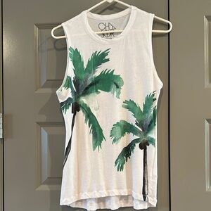 LAST CALL! Chaser White & Green Muscle Tee with Palm Tree Design